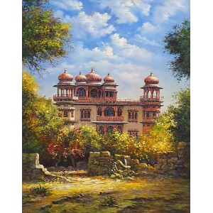 Hanif Shahzad, Mohatta Palace II - Karachi, 27 x 36 Inch, Oil on Canvas, Cityscape Painting, AC-HNS-083